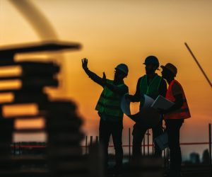 construction workers discussing plan